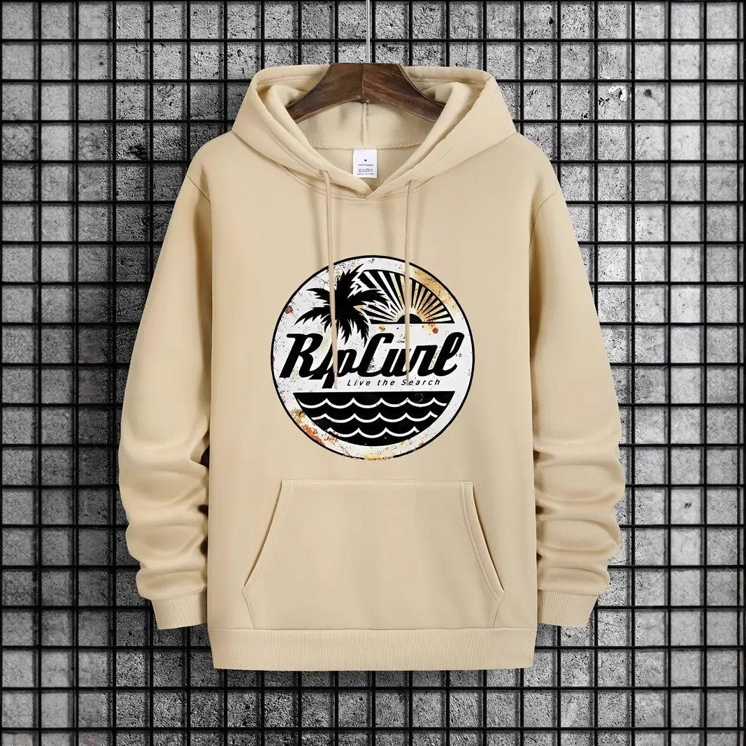 Streetwear Beach Print Hoodie,Casual Hooded Sweatshirt