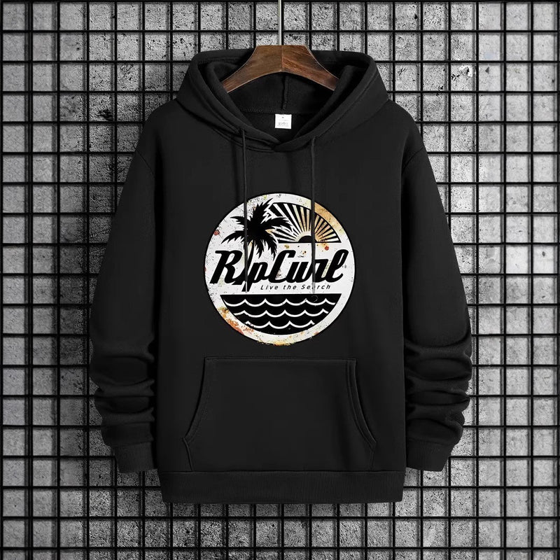 Streetwear Beach Print Hoodie,Casual Hooded Sweatshirt