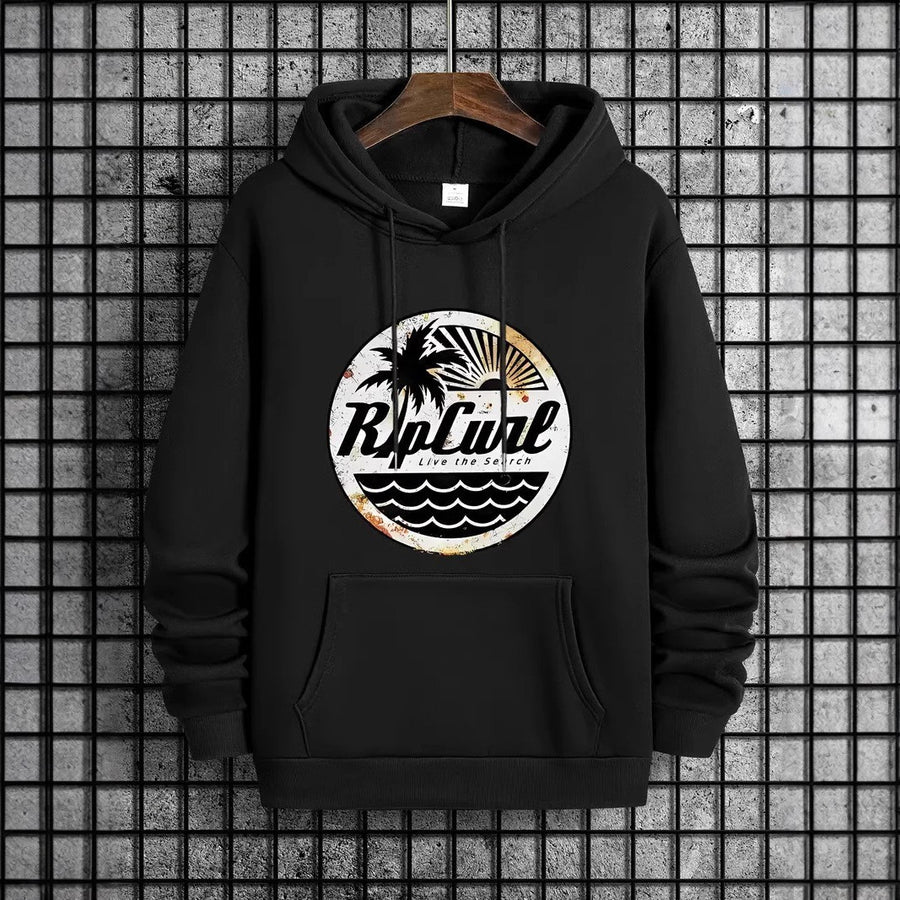 Streetwear Beach Print Hoodie,Casual Hooded Sweatshirt