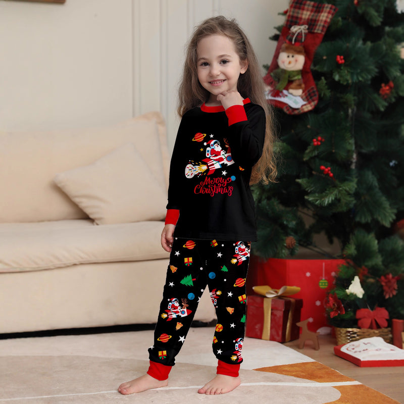 Cool and Stylish Family Matching Pajamas Christmas Santa Riding Rocket Design, Parent-Child Outfits