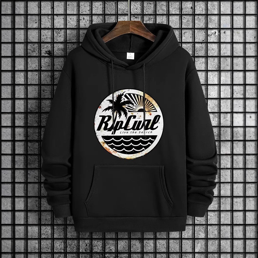 Streetwear Beach Print Hoodie,Casual Hooded Sweatshirt