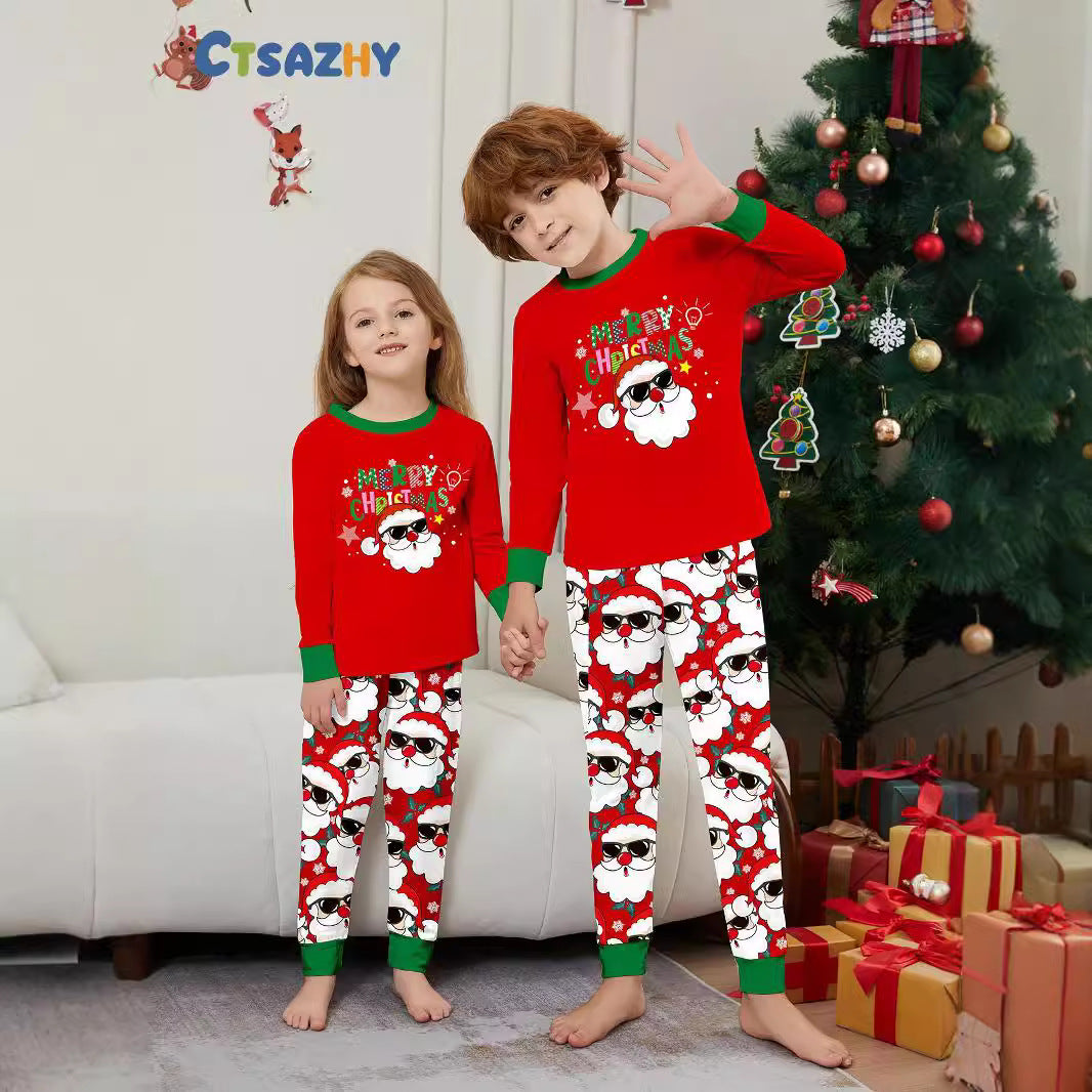Family Christmas Matching Outfits  White Beard Santa Claus Print Set