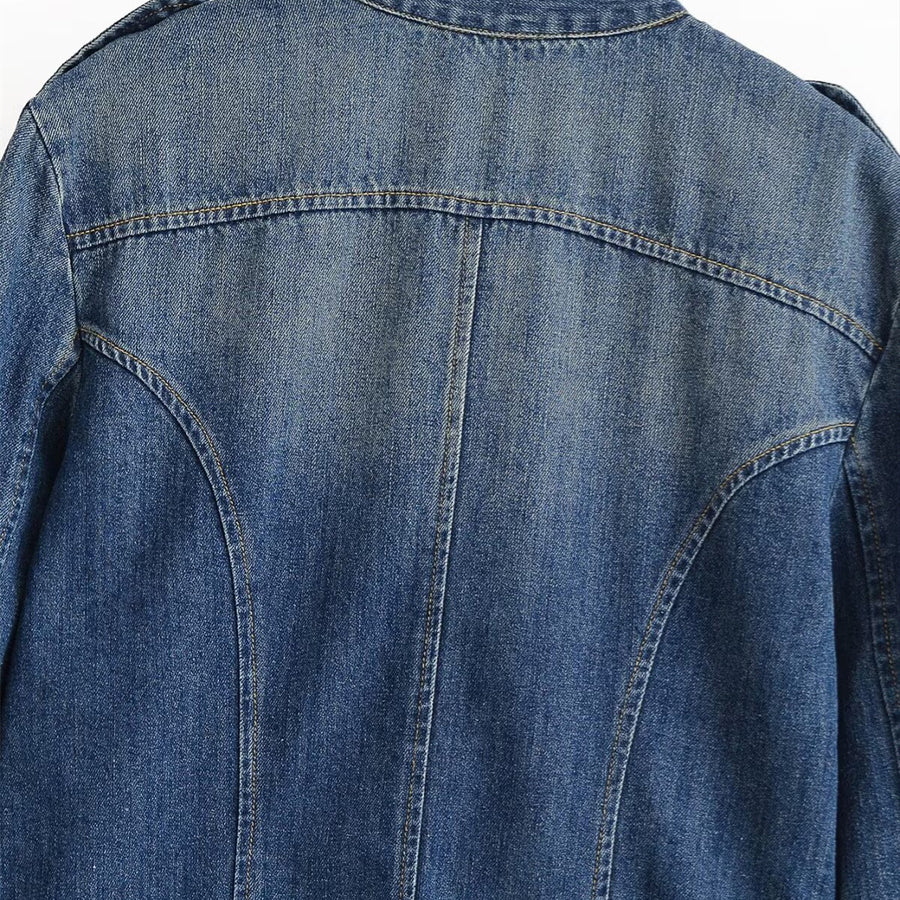 Streetwear denim tripstrap breasted jacket