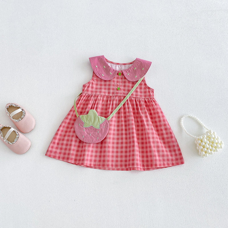 Cotton Gingham Vest Dress for Toddlers, Summer Stylish Baby Romper Set, Twin Matching Outfits