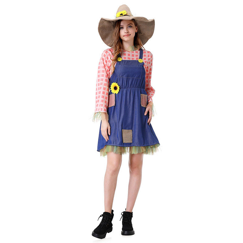 Family Matching Outfits Girls' Strap Dress Cosplay The Wizard of Oz Scarecrow Halloween Performance Costume