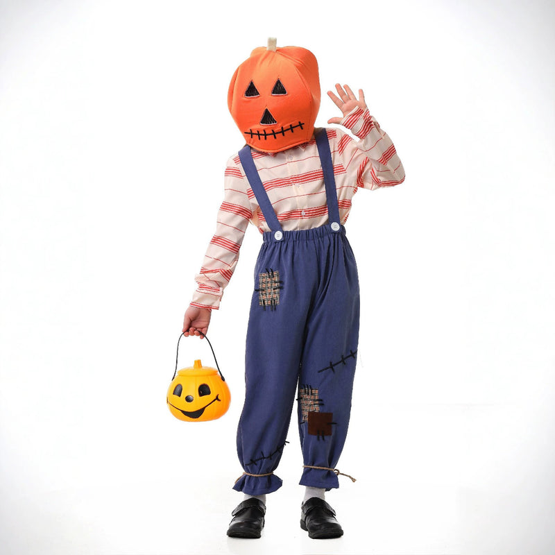 Halloween Pumpkin Zombie Scarecrow Costume Cosplay Overalls Adult and Child Matching Outfits