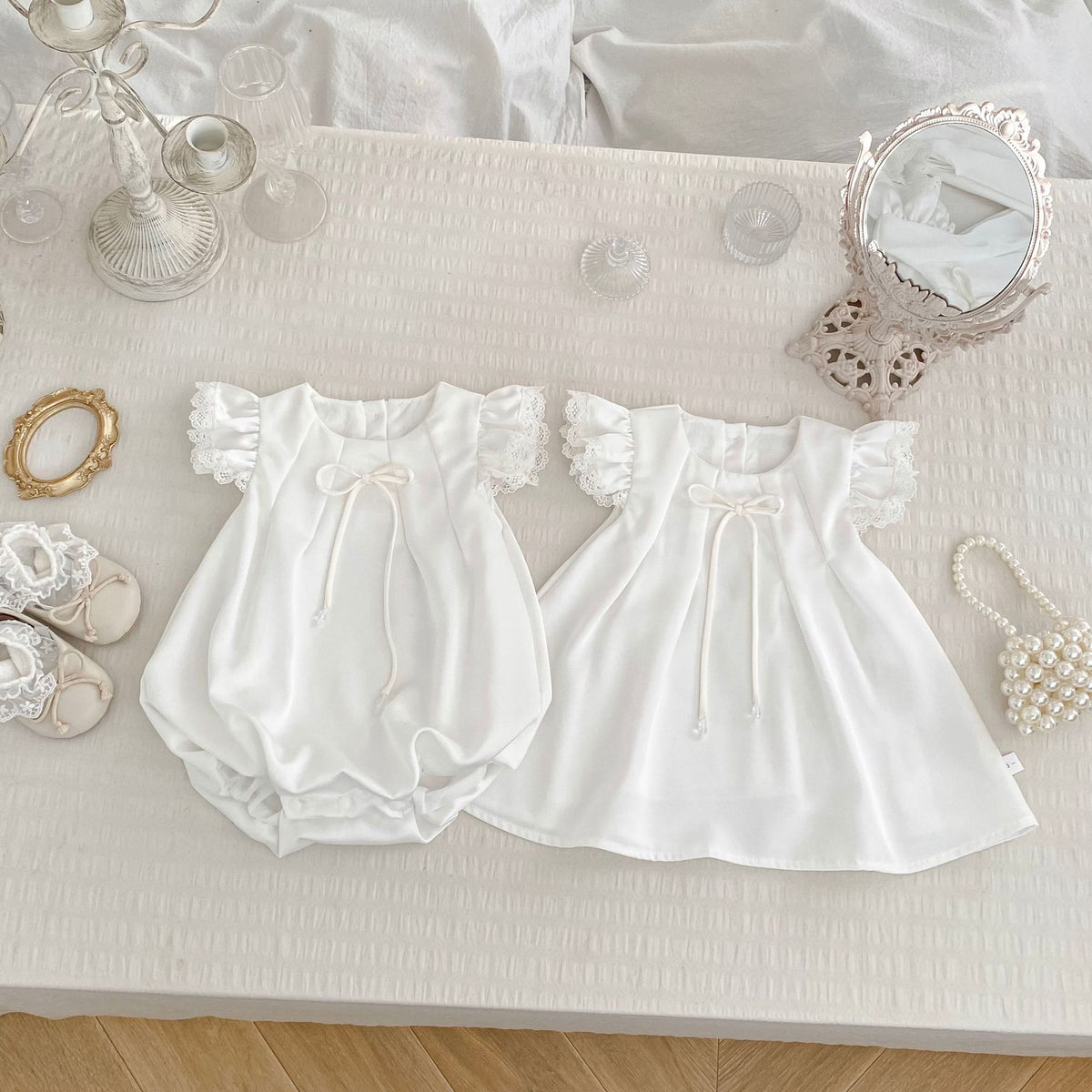 Cute Butterfly Bow Romper with Flutter Sleeves for Girls, Sweet Princess Dress for Baby Shower, Matching Sister Outfits