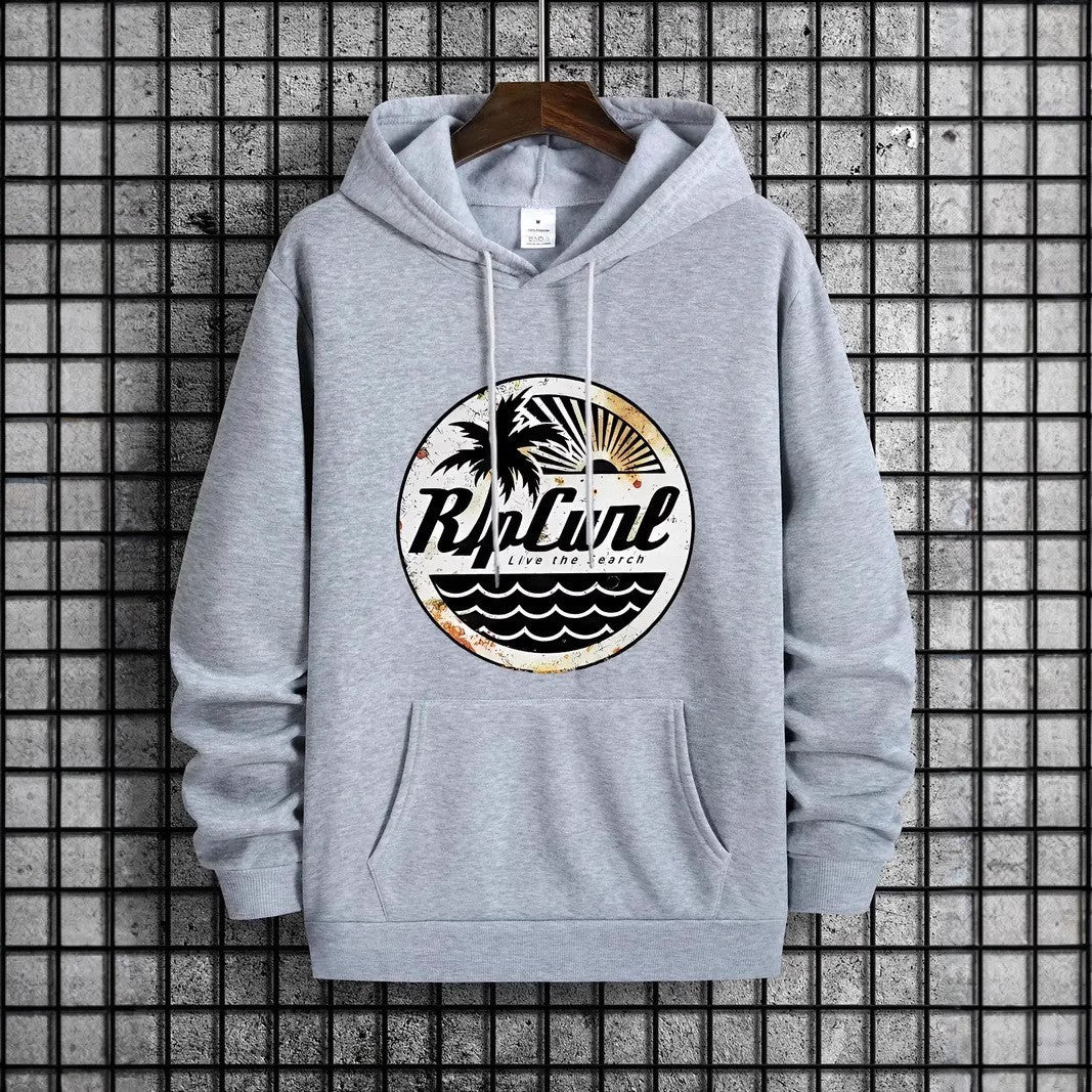 Streetwear Beach Print Hoodie,Casual Hooded Sweatshirt