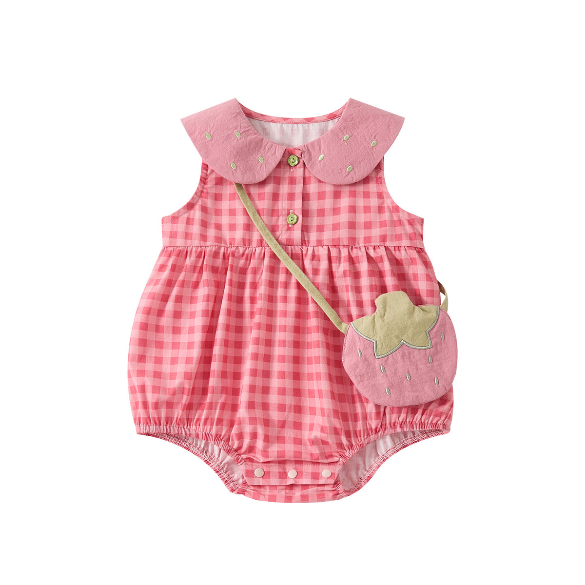 Cotton Gingham Vest Dress for Toddlers, Summer Stylish Baby Romper Set, Twin Matching Outfits