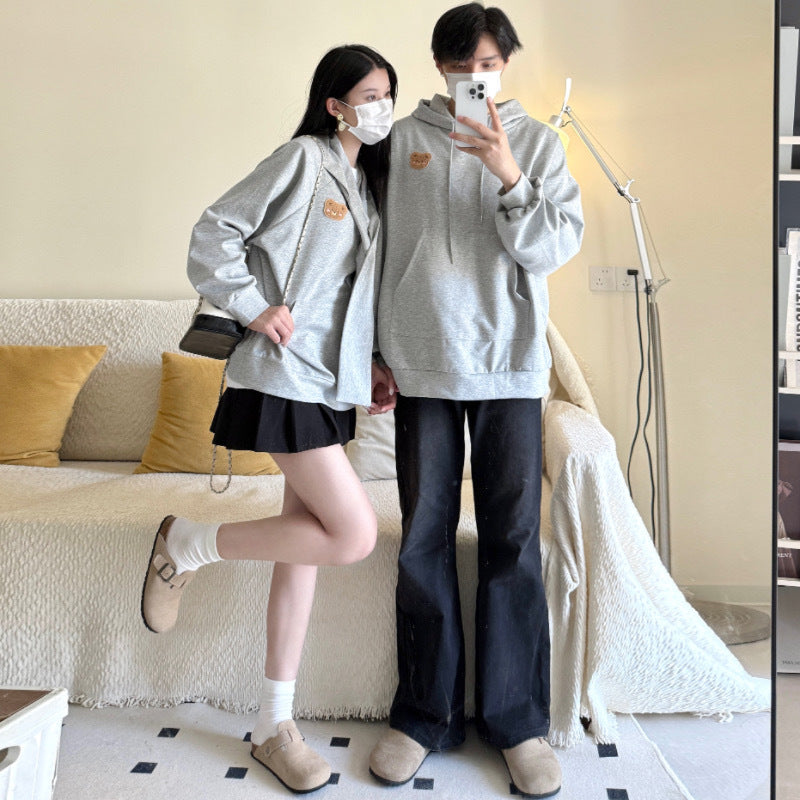 Couple Matching Outfits  Style Lazy Hoodie Sweatshirt Loose Fit Top with Design Sense