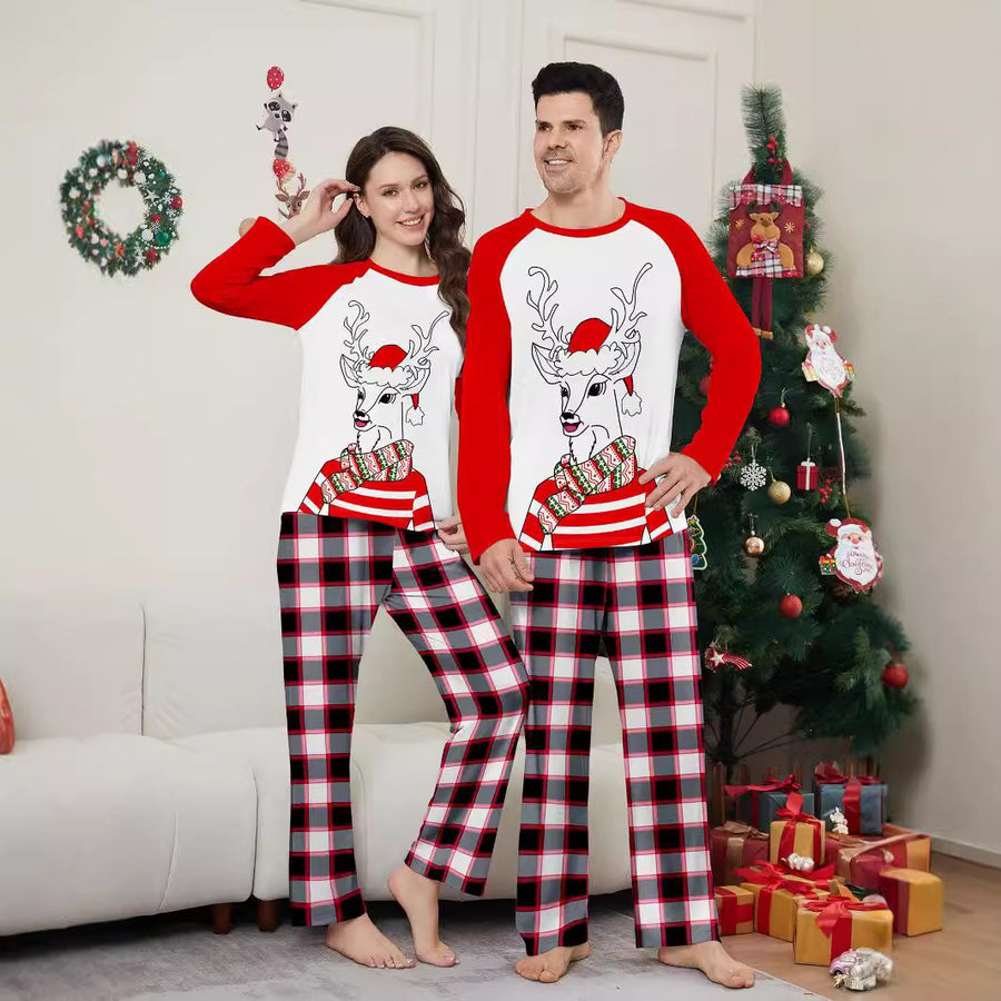 Christmas Family Matching Outfits Santa Deer Scarf Hat Printed Loungewear