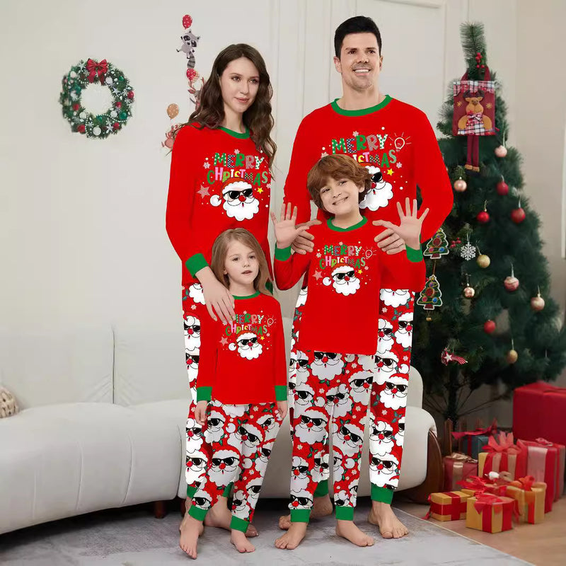 Family Christmas Matching Outfits  White Beard Santa Claus Print Set