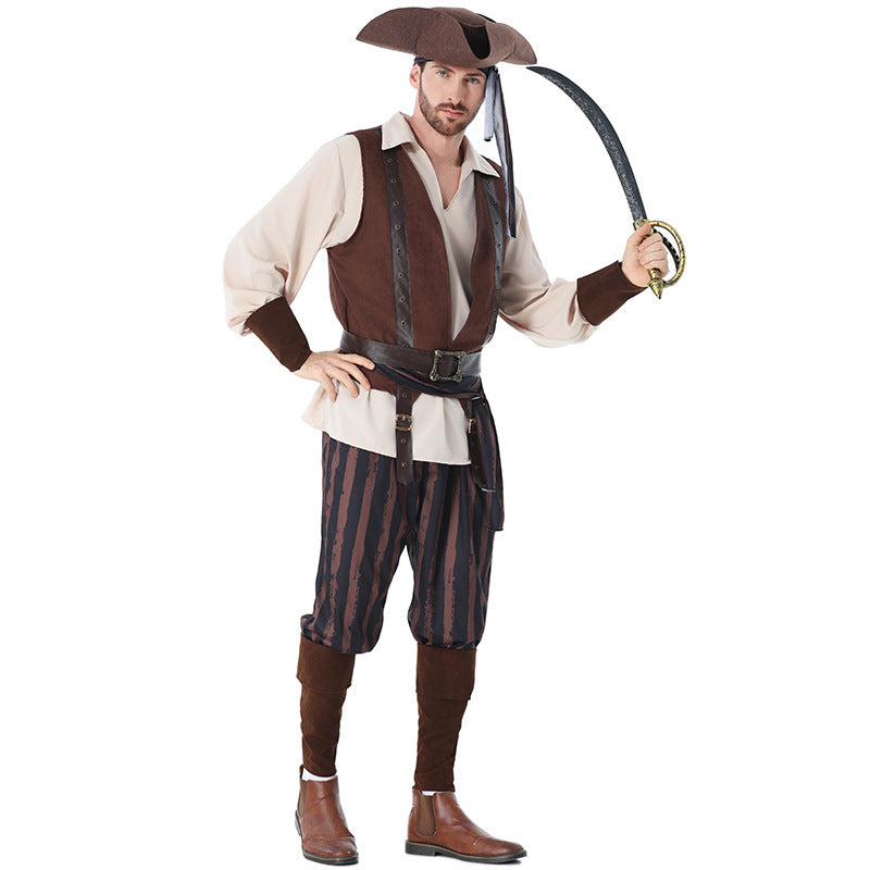 Caribbean Pirates Costume Set for Men and Children, Parent-Child Matching Outfits for Halloween Party and Costume Ball
