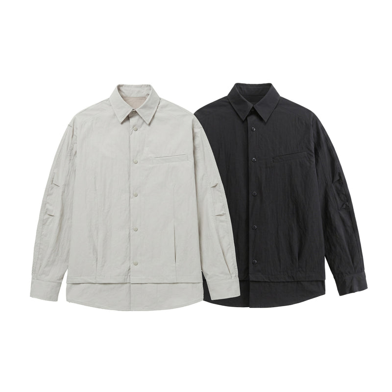 Streetwear Long Sleeve Shirt for Men with Patchwork Design