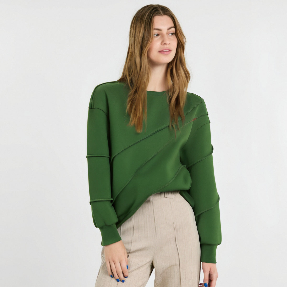 Green Hoodies Women Fashion O Neck Long Sleeve Tops Autumn New Casual Elegant Women's Oversized Sweatshirt Basic Clothes
