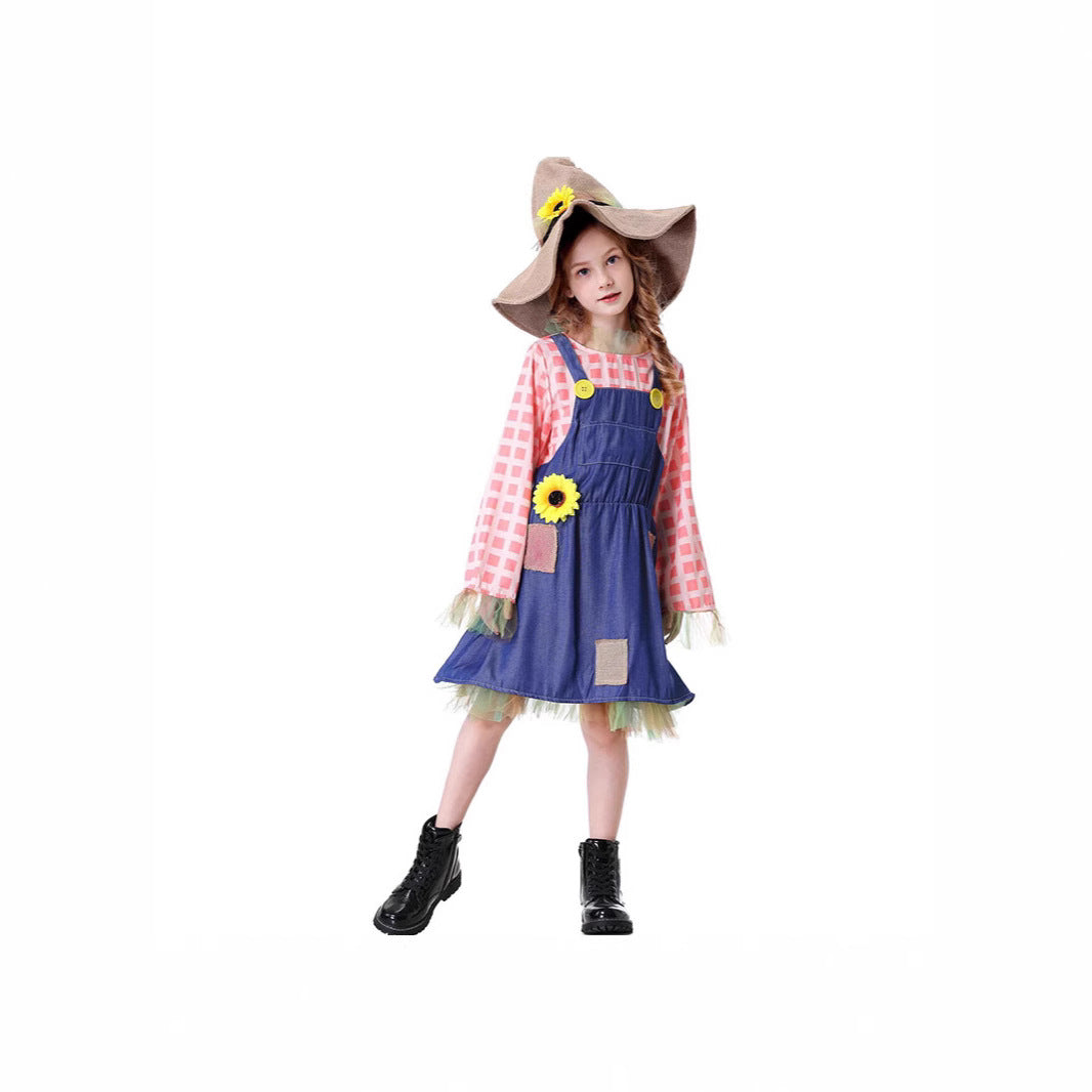 Family Matching Outfits Girls' Strap Dress Cosplay The Wizard of Oz Scarecrow Halloween Performance Costume