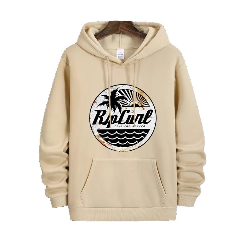 Streetwear Beach Print Hoodie,Casual Hooded Sweatshirt