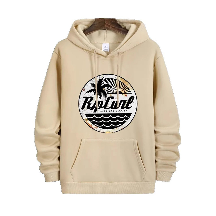 Streetwear Beach Print Hoodie,Casual Hooded Sweatshirt