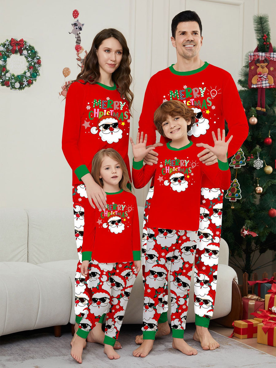 Family Christmas Matching Outfits  White Beard Santa Claus Print Set