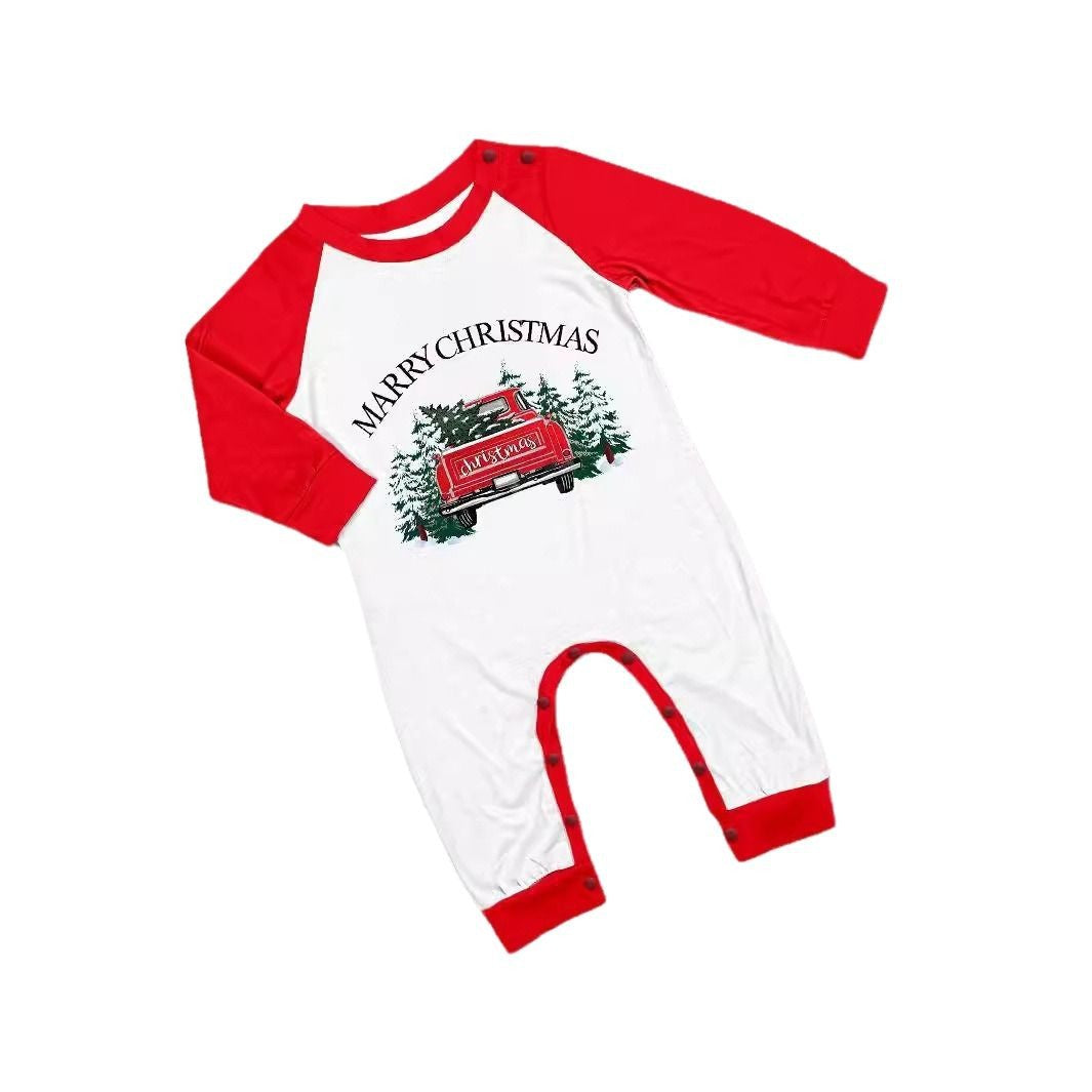 Family Matching Outfits Autumn Wear Sleepwear Christmas Tree Car Letter Red Checkered Print Set