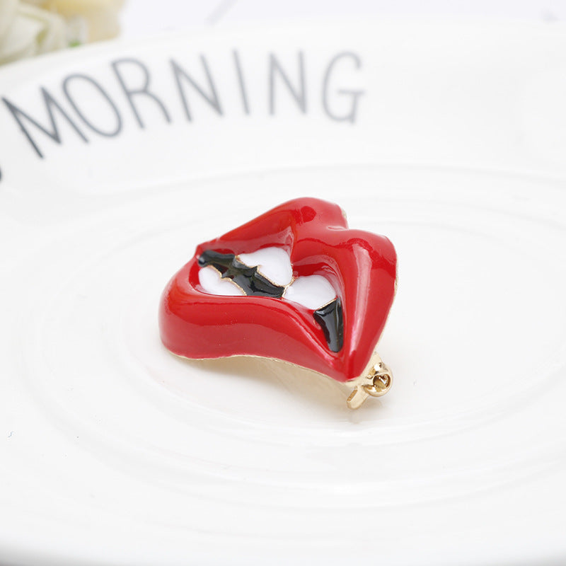 Red Lip Enamel Brooches Women Men Party Banquet Alloy Brooches Pins Girls' Hats Bags Accessories