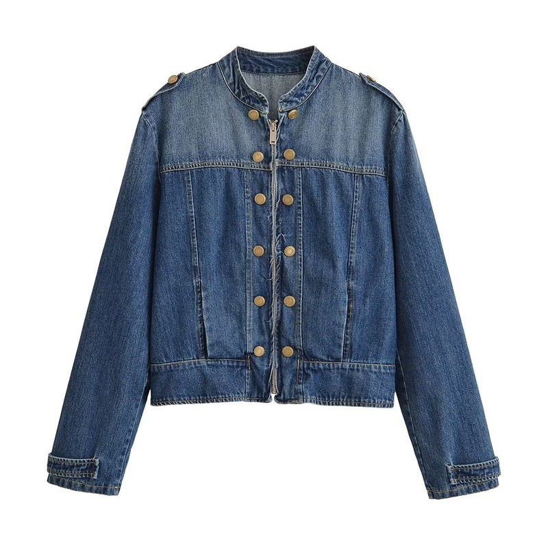 Streetwear denim tripstrap breasted jacket