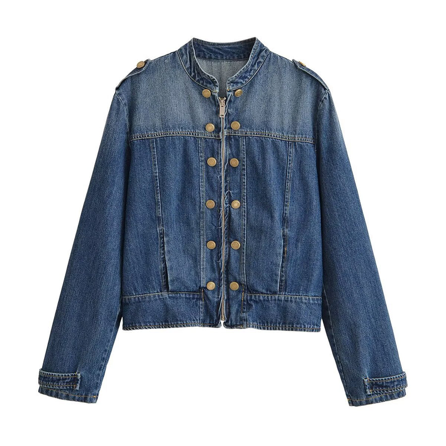 Streetwear denim tripstrap breasted jacket