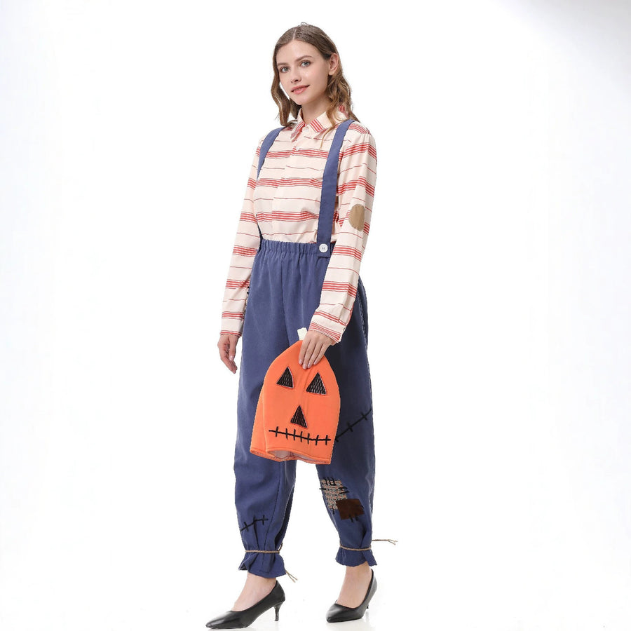 Halloween Pumpkin Zombie Scarecrow Costume Cosplay Overalls Adult and Child Matching Outfits