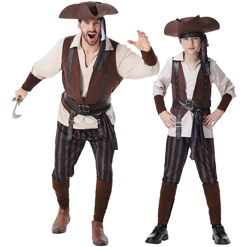 Caribbean Pirates Costume Set for Men and Children, Parent-Child Matching Outfits for Halloween Party and Costume Ball