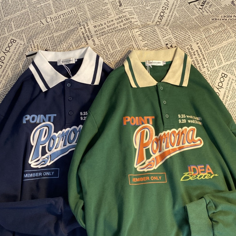 Vintage Polo Collar Oversized Hoodies Women Korean Trendy 2020 Autumn Letter Print Sweatshirt Loose Harajuku Top Long Sleeve