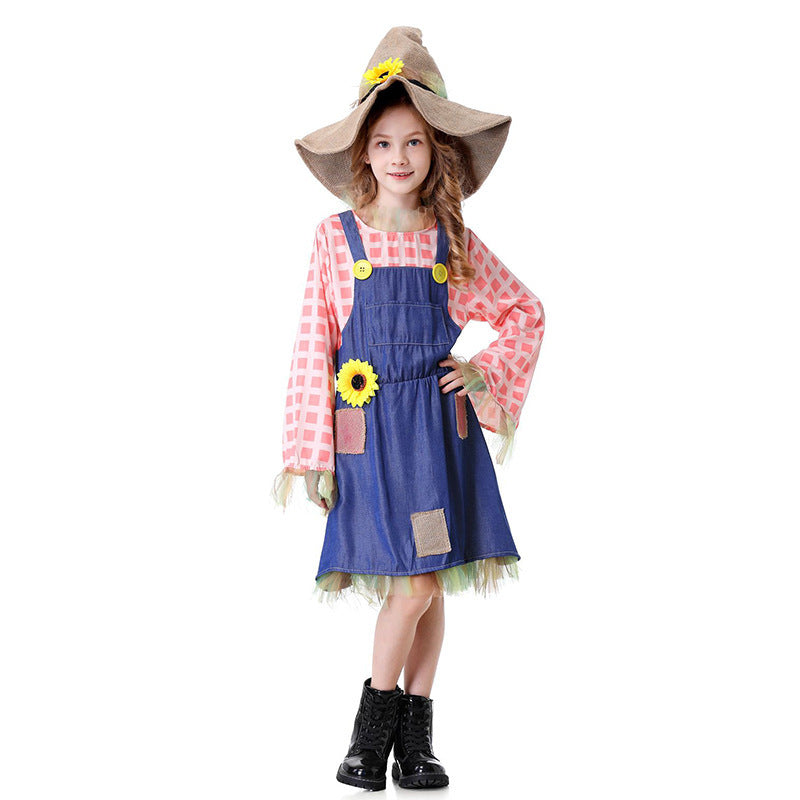Family Matching Outfits Girls' Strap Dress Cosplay The Wizard of Oz Scarecrow Halloween Performance Costume