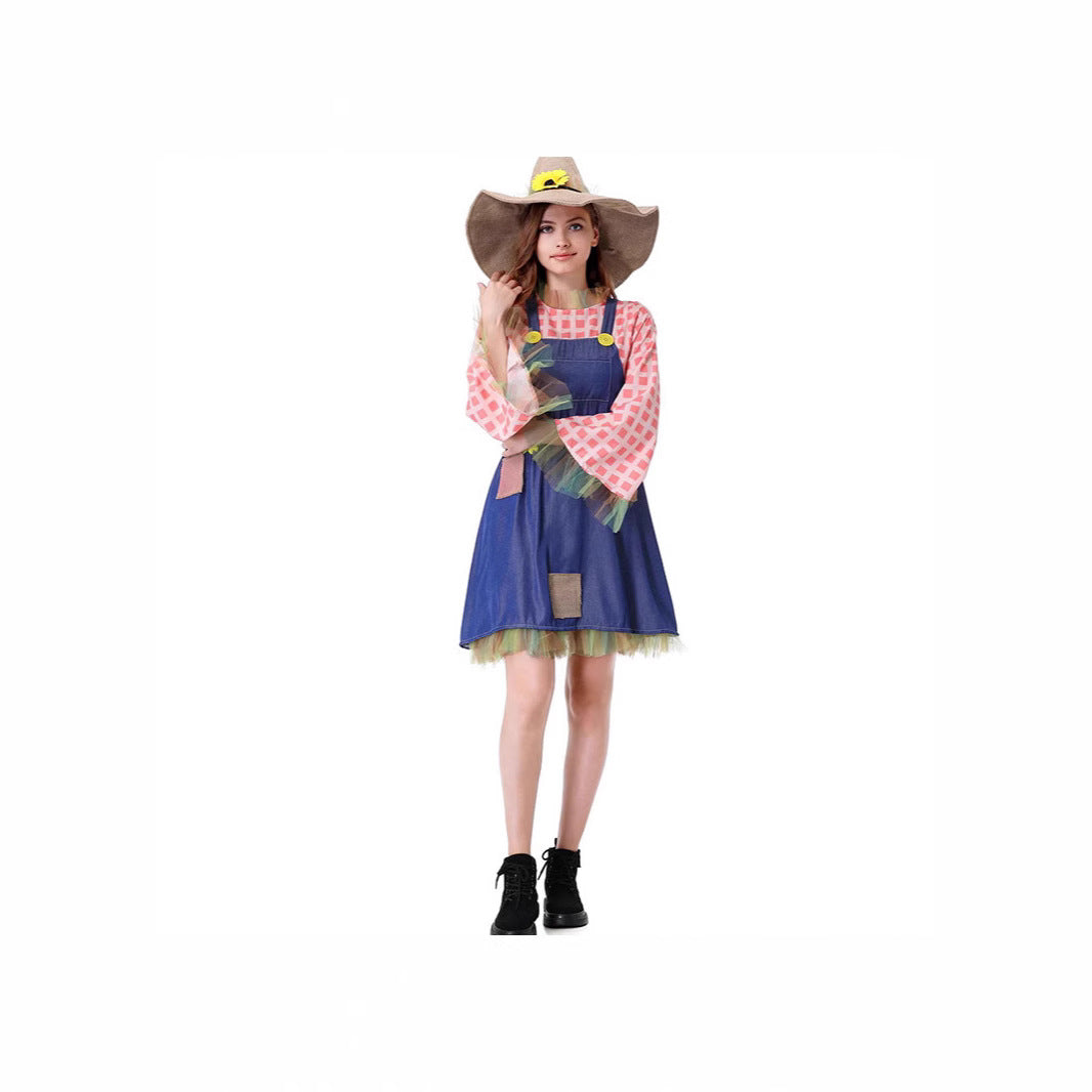 Family Matching Outfits Girls' Strap Dress Cosplay The Wizard of Oz Scarecrow Halloween Performance Costume