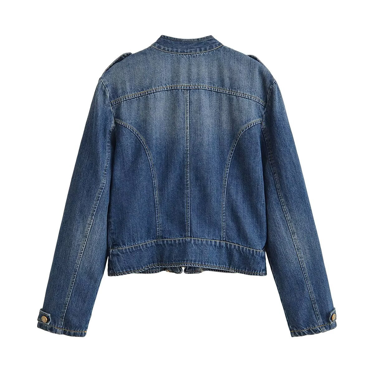 Streetwear denim tripstrap breasted jacket