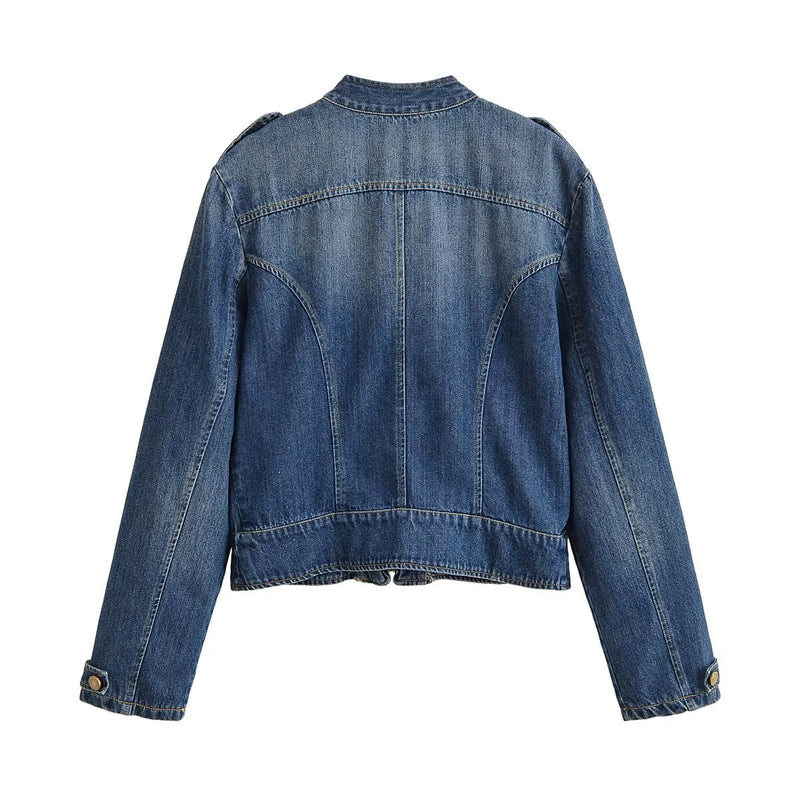 Streetwear denim tripstrap breasted jacket