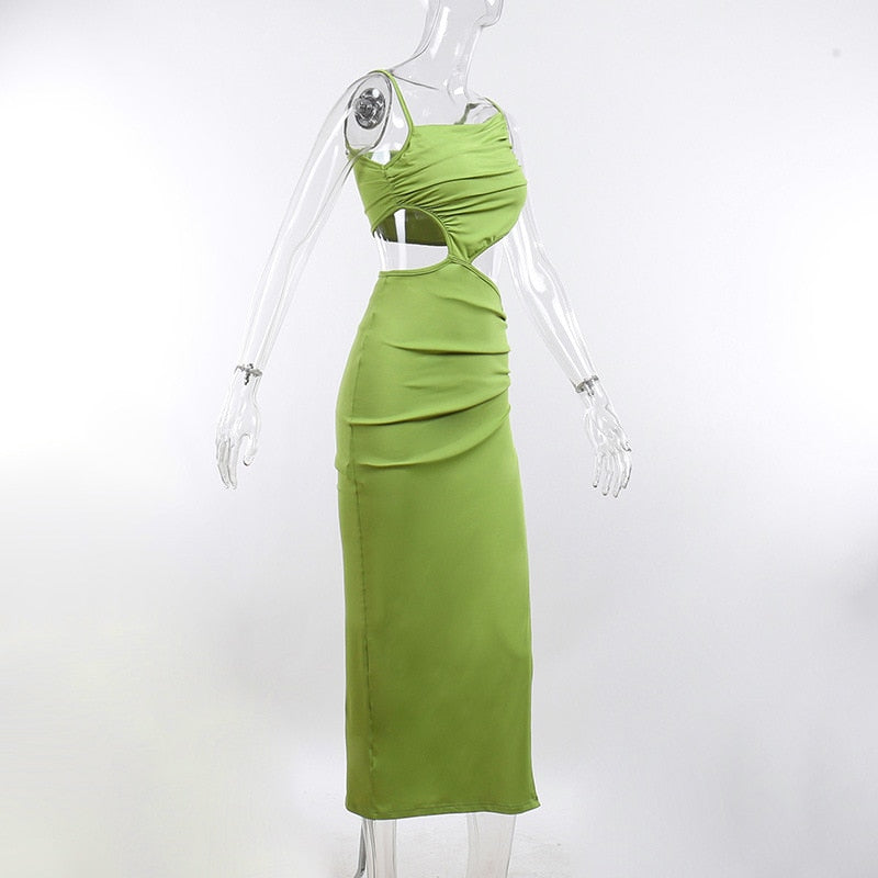 Elegant Sexy Cut Out Drawstring Ruched Long for Women Summer dress Holiday Outfits Club Party Split Maxi Dresses