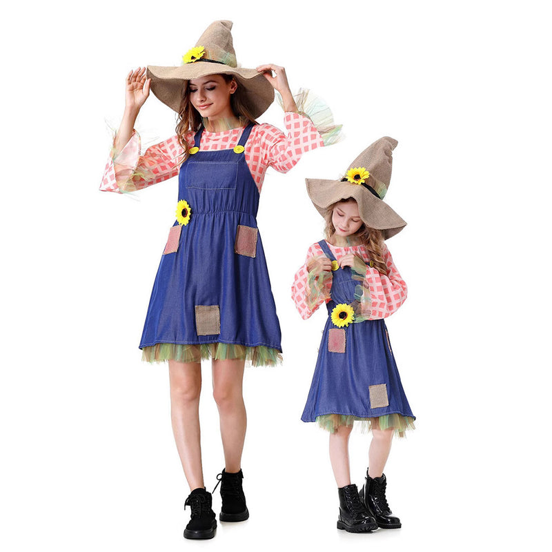 Family Matching Outfits Girls' Strap Dress Cosplay The Wizard of Oz Scarecrow Halloween Performance Costume