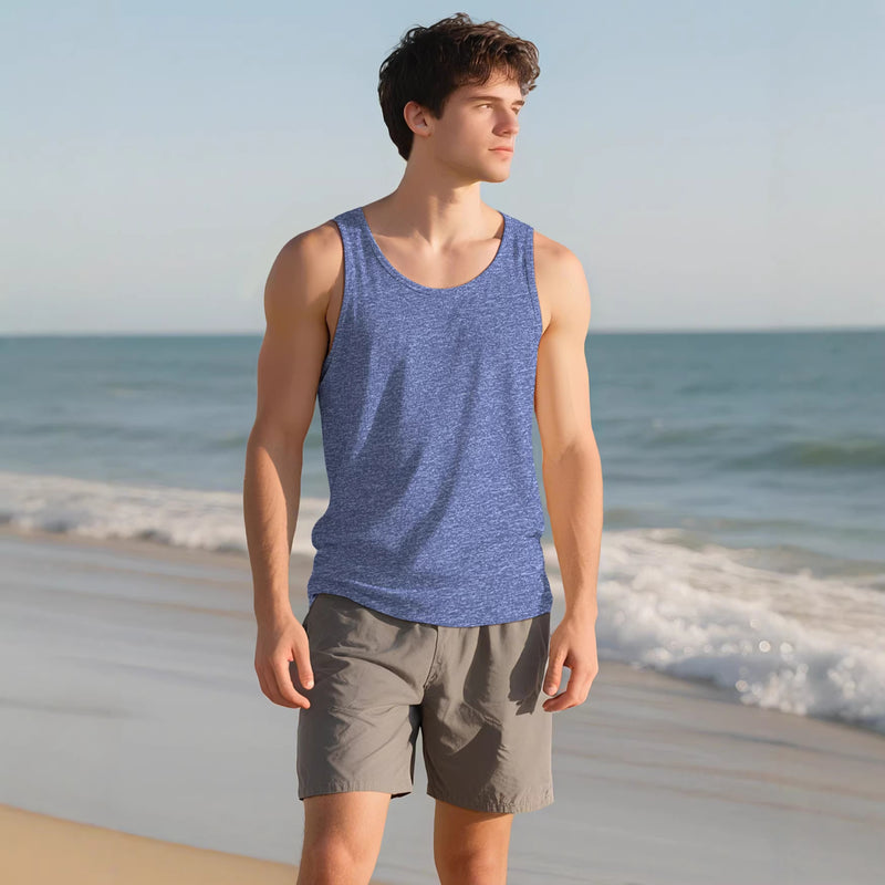 Fitness Style Solid Color Sleeveless Tank Top for Men, Casual Breathable Gym Workout Training Summer Wear