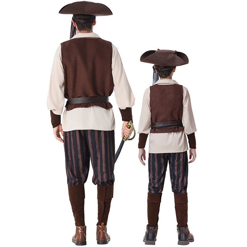 Caribbean Pirates Costume Set for Men and Children, Parent-Child Matching Outfits for Halloween Party and Costume Ball