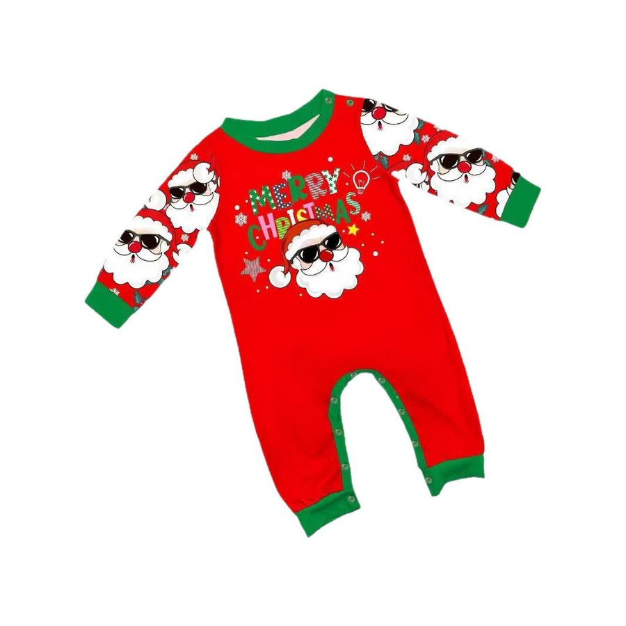 Family Christmas Matching Outfits  White Beard Santa Claus Print Set