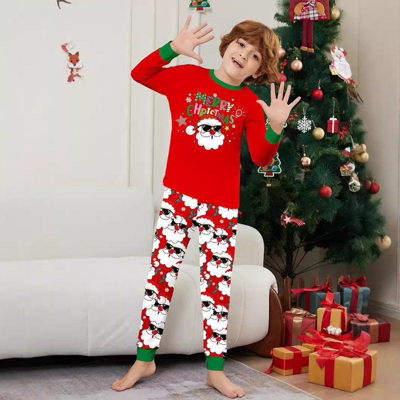 Family Christmas Matching Outfits  White Beard Santa Claus Print Set