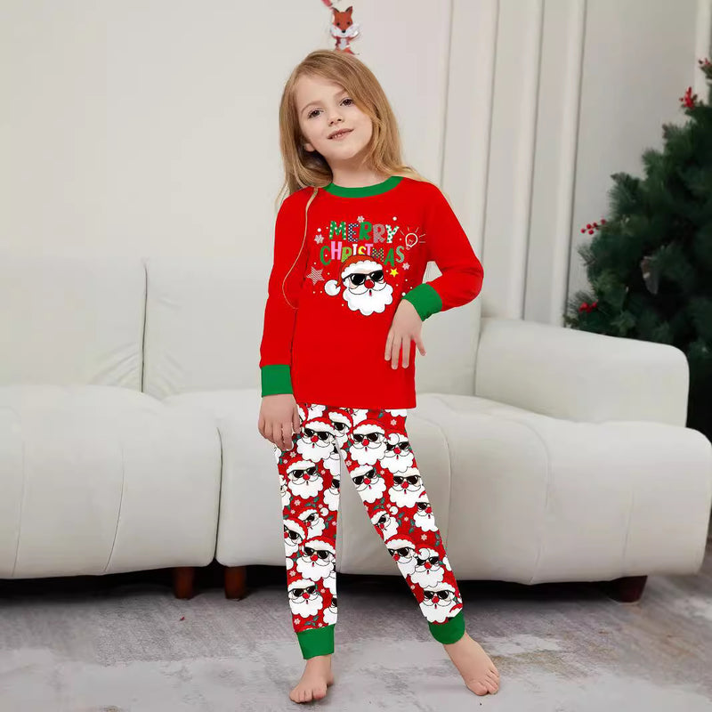 Family Christmas Matching Outfits  White Beard Santa Claus Print Set