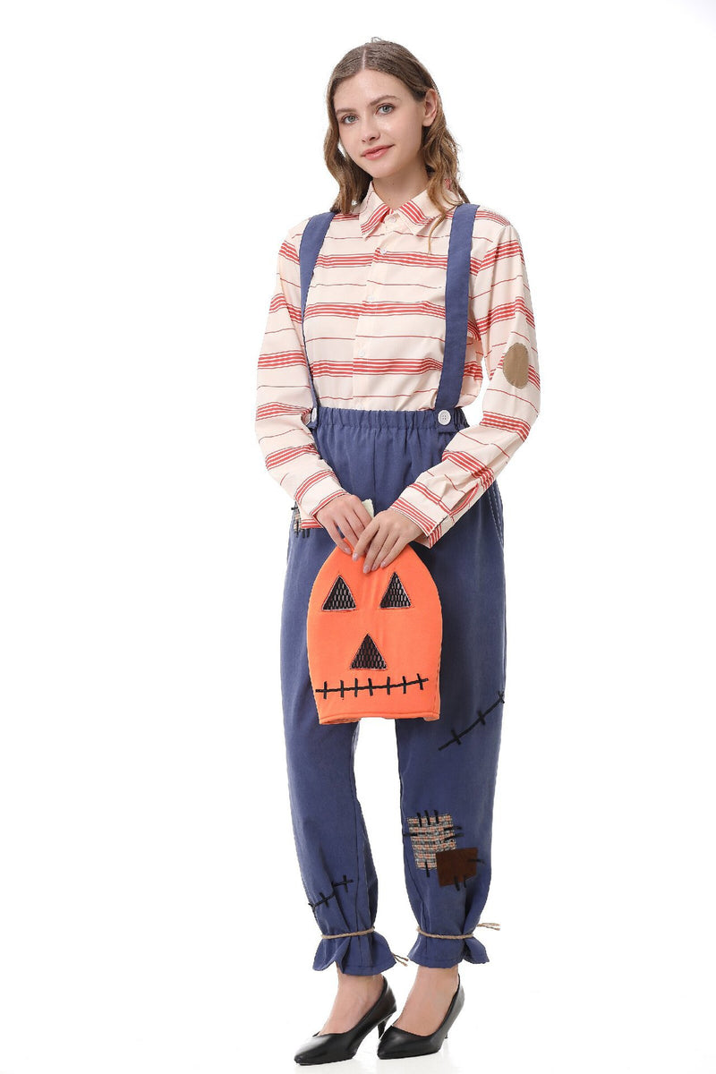 Halloween Pumpkin Zombie Scarecrow Costume Cosplay Overalls Adult and Child Matching Outfits